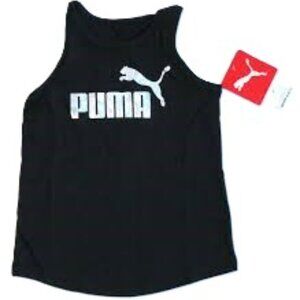 PUMA Athletic Keyhole Tank Black Silver Shiny Girls Large 12 14